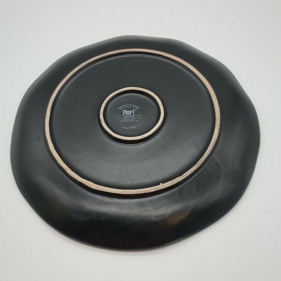 Pier One Large Round Serving Platter Dark Green Swirled Golden Leaves Dakara 13" - Picture 2 of 7